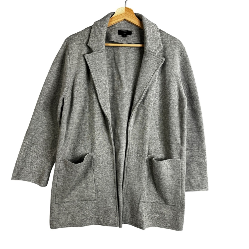 J. Crew 365 Sophie Gray Knit Open Front Blazer Cotton Cardigan Jacket M J0244